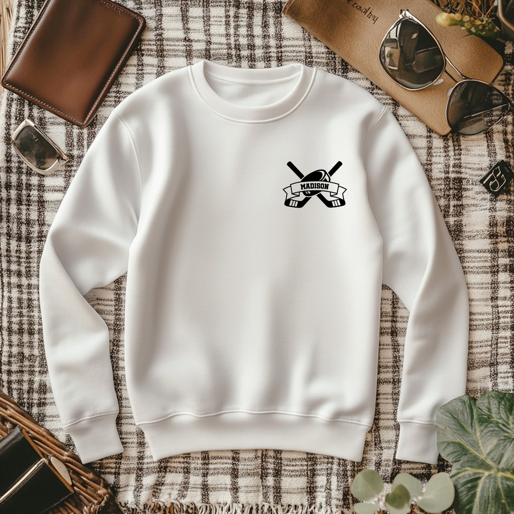Personalizada Multicolor Hockey Hielo Patrón Camiseta Sudadera Sudadera con capucha con nombre e inicial desgaste diario Aniversario Regalo para los amantes del hockey sobre hielo Amigos