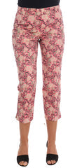 Women's Pink Floral Brocade Capri Pants Cotton