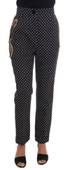 Women's Polka Dot Crystal-Embellished Trousers Black Rayon Cotton