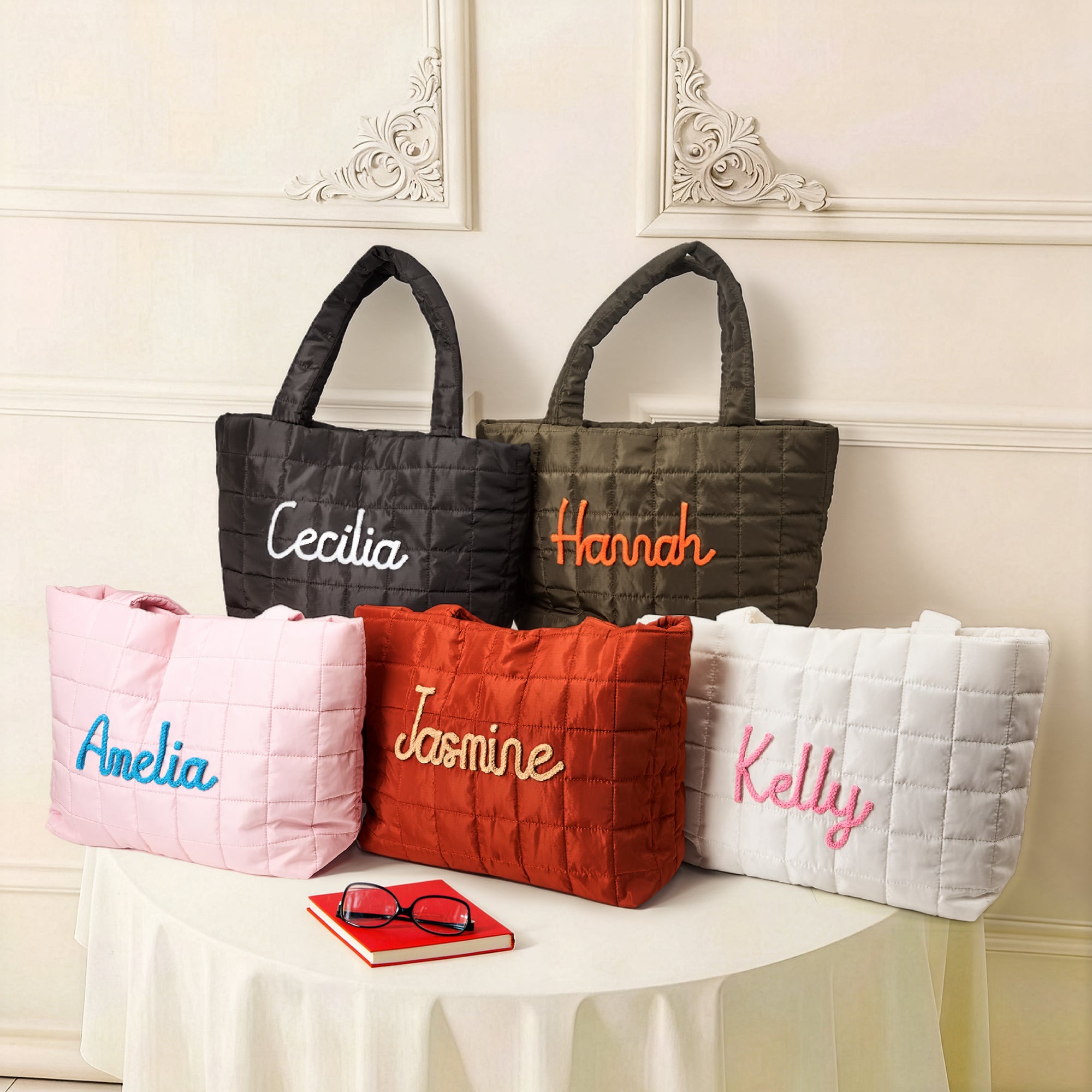 Personalizado Multicolor Flor Lollipop Diseño Bordado Bolso de Nylon con Nombre de Bobinado Viaje Esencial Regalo de Cumpleaños para Mujeres