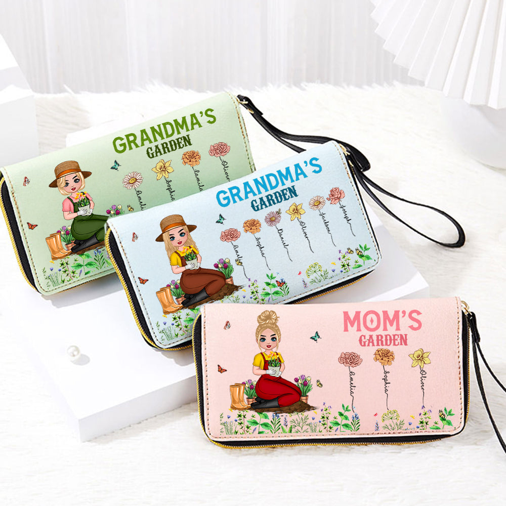 Cartera personalizada de cuero de PU con 1-12 nombres y correa para la muñeca para el Día de la Madre Regalo de agradecimiento para la abuela mamá
