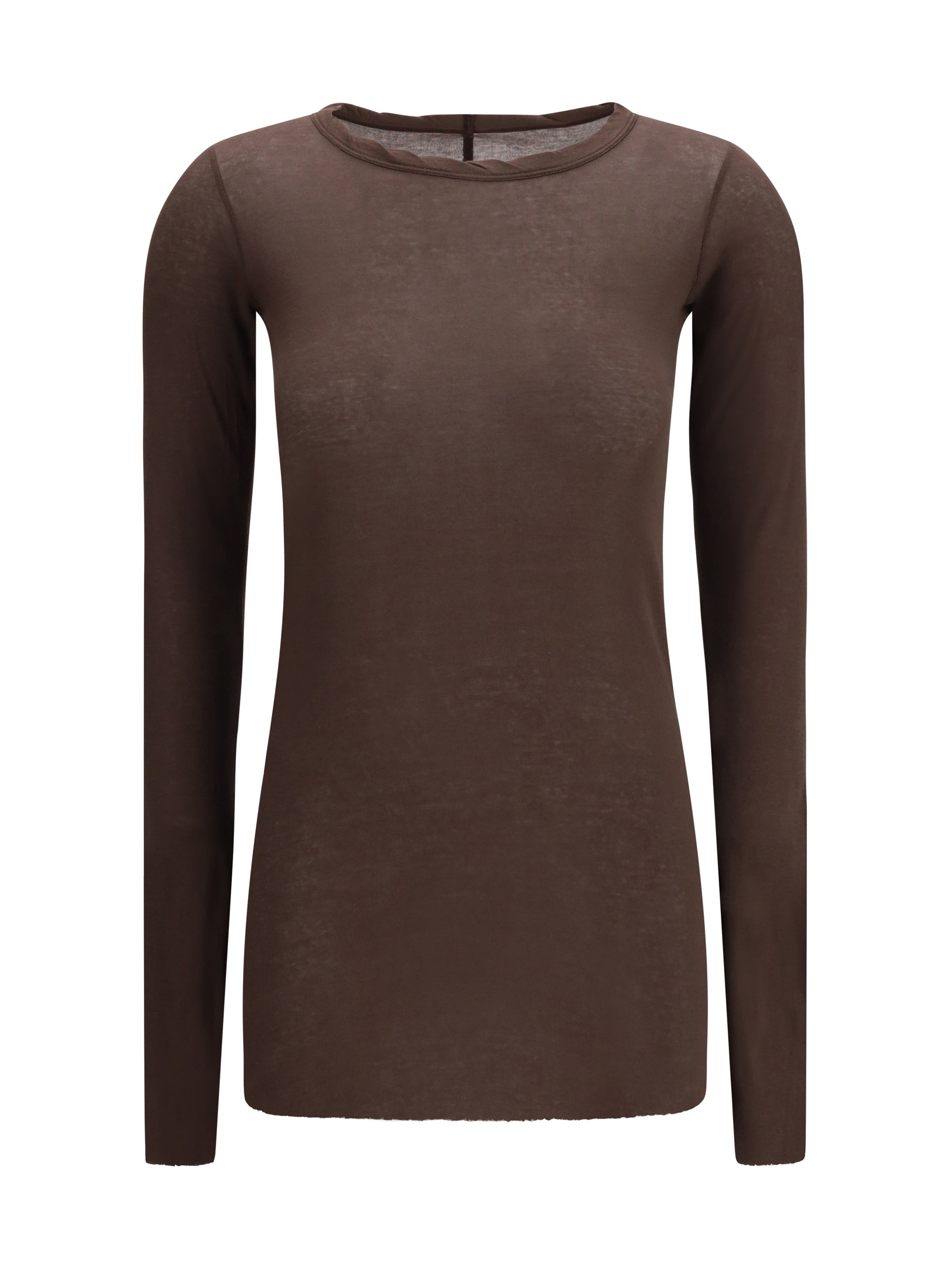 Rick Owens Ribbed Crew Neck Cotton T-Shirt — Brown