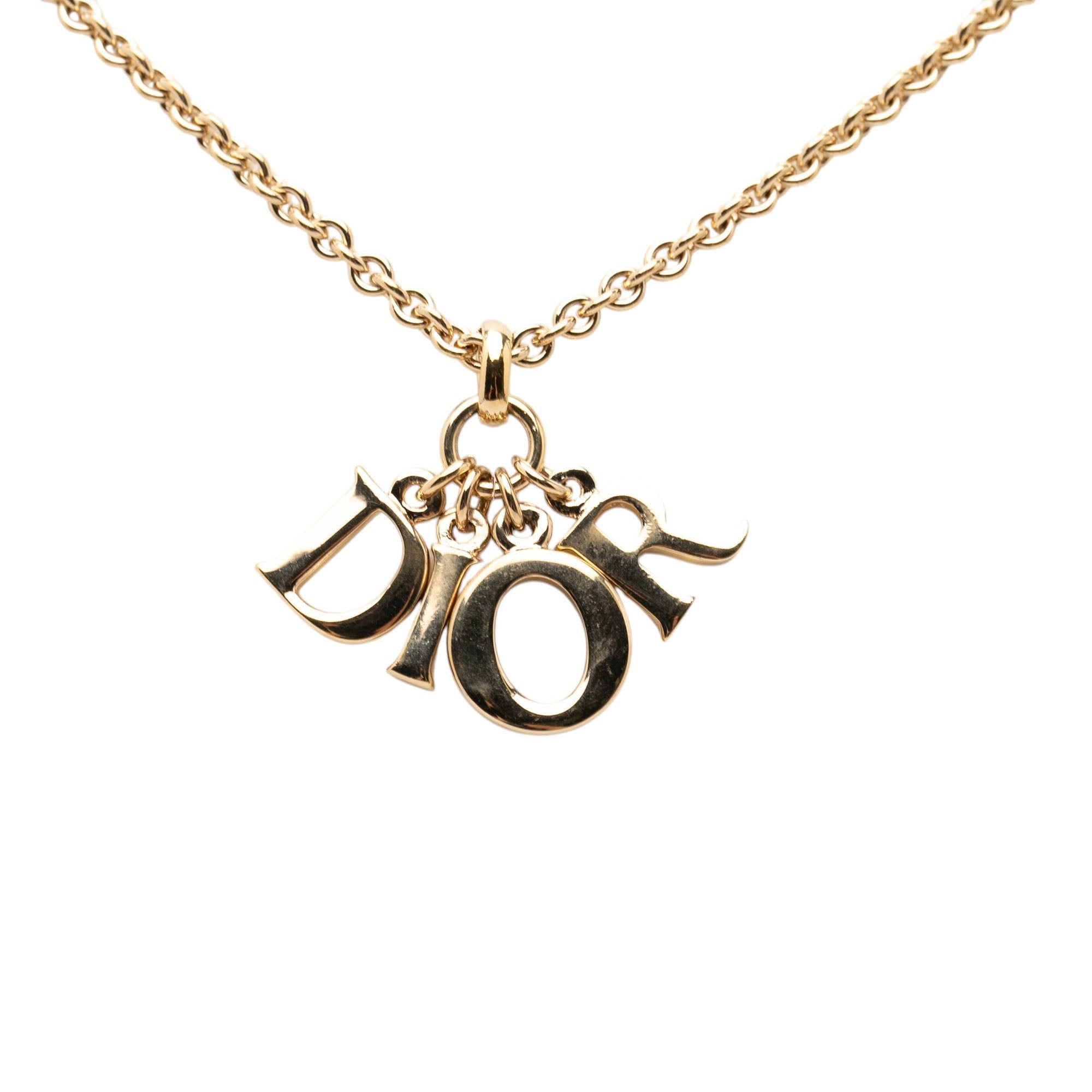 Gold Plated Dior Logo Pendant Necklace