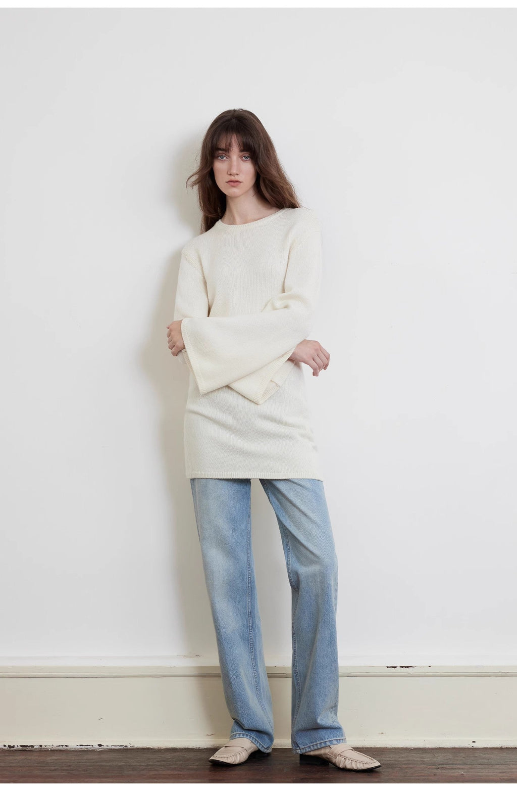 Autumn Sweet Cheese merino wool fashionable waist slimming trumpet sleeve sweater for women