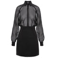 Gathered Raglan Sleeve Viscose&Silk Mini Shirt Dress - Black
