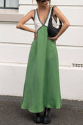 V Neck Color Block Sleeveless Maxi Swing Dress