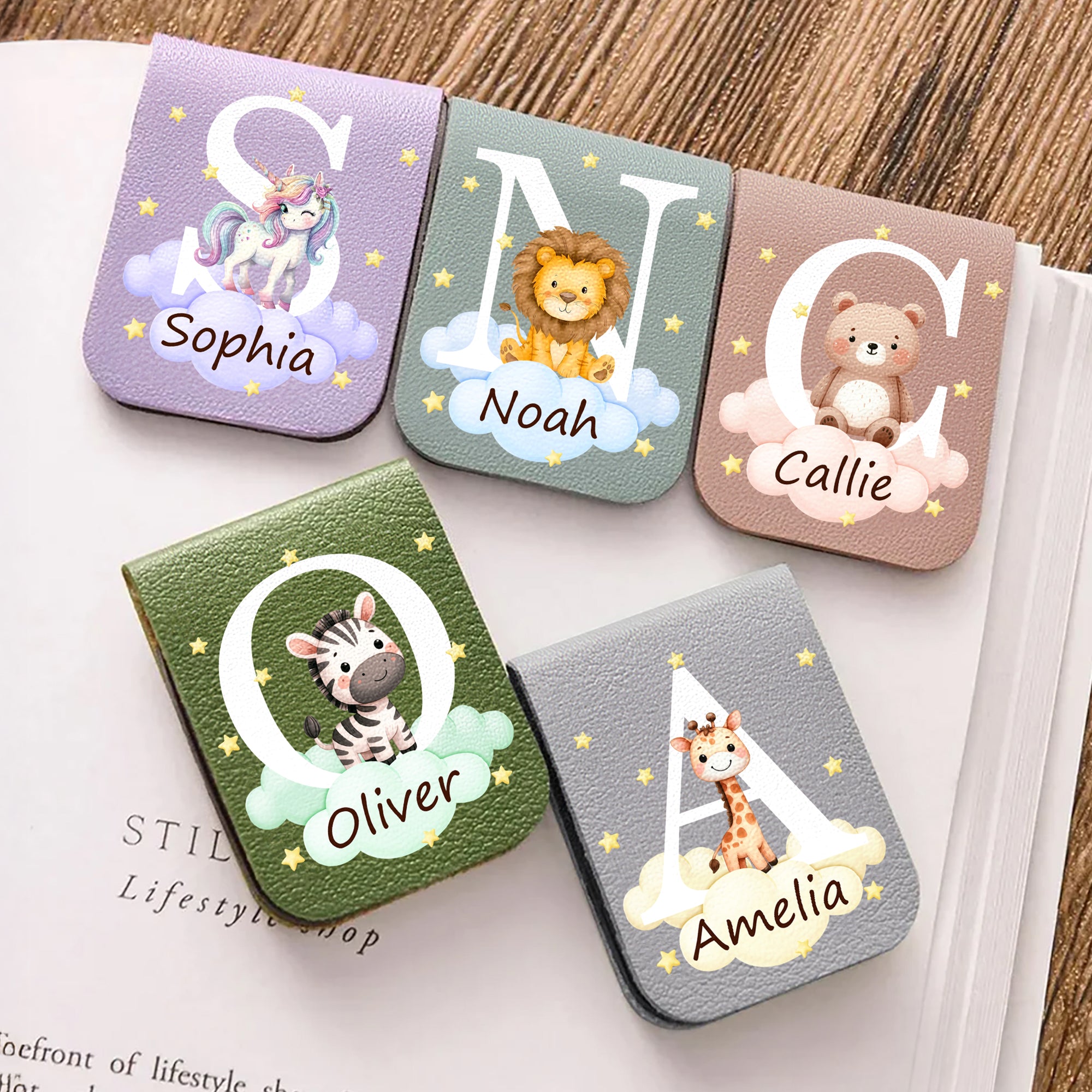 Personalizado lindo animal nube multicolor magnético PU cuero marcador clip con nombre uso diario regalo de cumpleaños para ratones de biblioteca amantes de los libros
