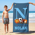 Toalla de playa de gran tamaño de secado rápido personalizada con el nombre de la estrella de las iniciales de las pelotas de deporte Fiesta en la playa Regalo de vacaciones de verano para niños amant