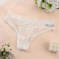 Personalizado Sexy Novia Ropa interior de encaje blanco tanga con texto Luna de miel Día de San Valentín Boda Ducha Nupcial Regalo para ella