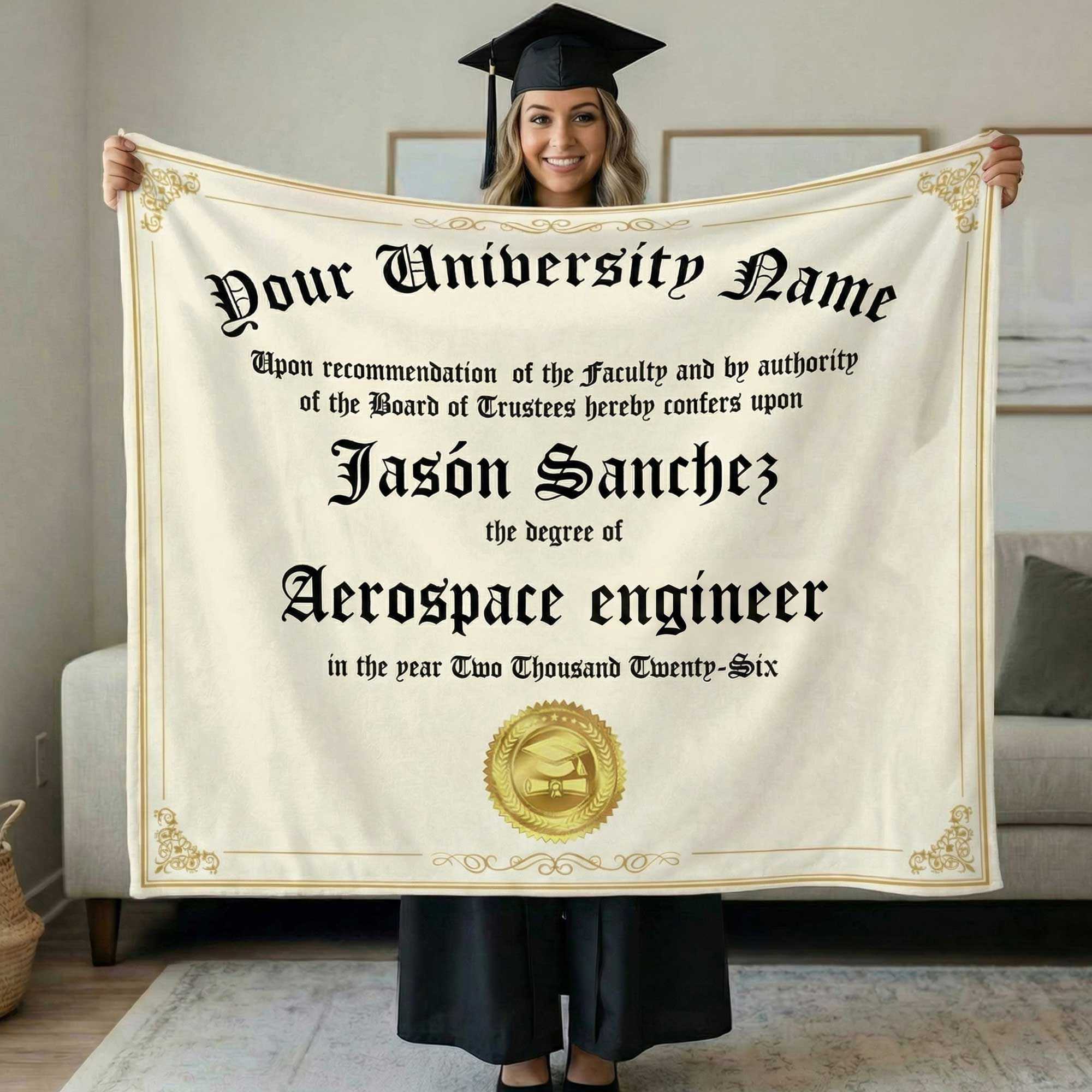 Manta de Graduación Personalizada con Nombre y Nombre de la Escuela Regalo de Graduación para Graduados de Secundaria y Bachillerato