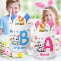 Cesta de Pascua de Conejito de Orejas Personalizada con Nombre e Inicial Huevos de Caza Regalo de Pascua para Niños