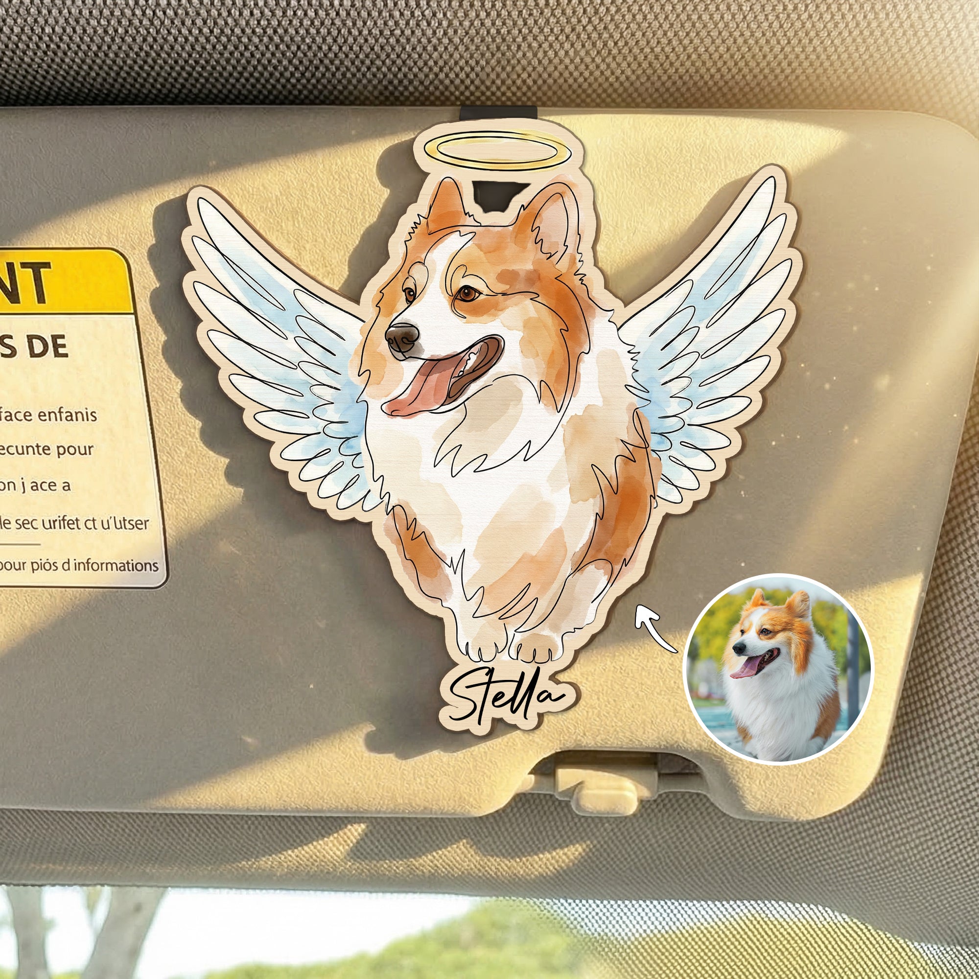 Clip para Visera de Coche con Foto de Mascota Personalizado con Diseño de Ángel en Acuarela y Nombre Accesorio para Coche Regalo Conmemorativo de Pérdida de Mascota para Amante de Mascota