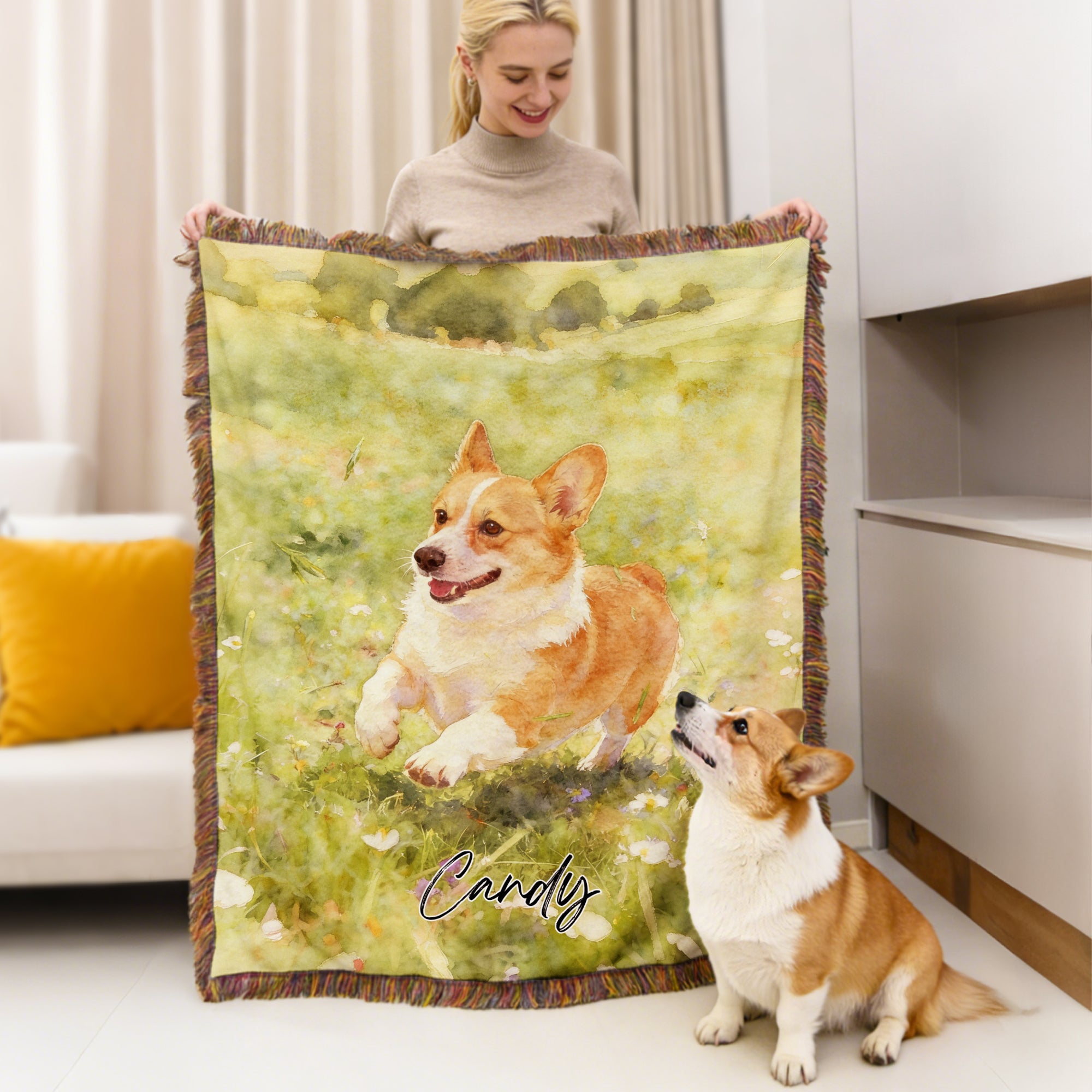 Manta personalizada con borla y nombre en estilo acuarela para mascotas Regalo de cumpleaños para los amantes de las mascotas