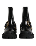 Men's Black Leather Slip On Stretch Trekking Boots Shoes