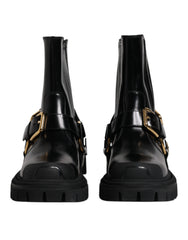 Men's Black Leather Slip On Stretch Trekking Boots Shoes