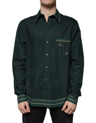 Men's Green Logo Long Sleeve Martini Casual Shirt Dark Cotton