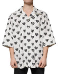 Men's Heart-Print Cotton Shirt White Elastane