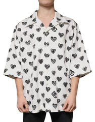 Men's Heart-Print Cotton Shirt White Elastane