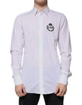 White Cotton Logo Formal Men Gold Dress Shirt