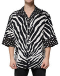 Men's Black White Zebra Button Down Oversize Shirt And Cotton Nylon Elastane