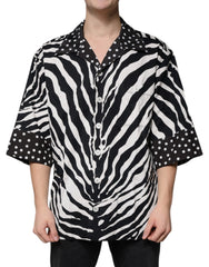 Men's Black White Zebra Button Down Oversize Shirt And Cotton Nylon Elastane