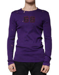 Purple Cotton Round Neck Pullover Men Sweater Clothing