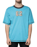 Men's Blue Logo Crew Neck Short Sleeves T-Shirt Cotton