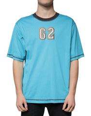 Men's Blue Logo Crew Neck Short Sleeves T-Shirt Cotton