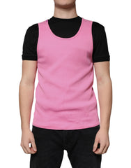 Men's Pink Cotton Round Neck Sleeveless T-Shirt
