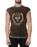 Men's Brown Cotton Crew Neck Sleeveless T-Shirt