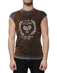 Men's Brown Cotton Crew Neck Sleeveless T-Shirt