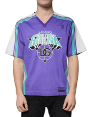 Men's Purple Logo Jersey Cotton V-Neck T-Shirt