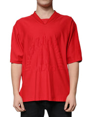 Men's Red Cotton V-Neck Short Sleeves T-Shirt