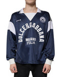Men's Blue White Milano Long Sleeve Jersey T-Shirt And Polyester