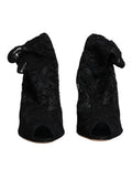 Women's Black Lace Stretch Heels Mid Calf Boots Shoes Nylon Elastane Viscose