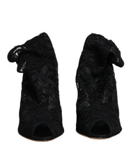 Women's Black Lace Stretch Heels Mid Calf Boots Shoes Nylon Elastane Viscose