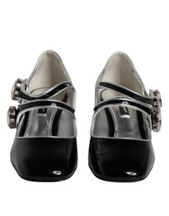 Women's Black Patent Leather Crystal Mary Jane Pumps Shoes Calf Lamb