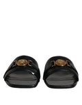 Women's Logo Plaque Leather Slide Black