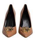 Women's Medusa Logo Plaque Calf Leather Heels Brown