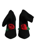 Women's Embellished Mid-Calf Stretch Fabric Boot Black