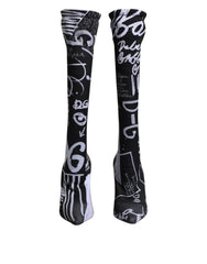 Women's Black Logo Stretch Heels High Boots Shoes And White Polyester Elastane (stretch)