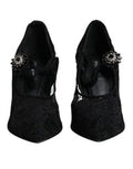 Women's Black Lace Crystals Mary Jane Pumps Shoes Nylon Viscose Elastane