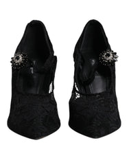 Women's Black Lace Crystals Mary Jane Pumps Shoes Nylon Viscose Elastane