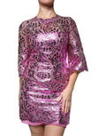 Women's Metallic Fuchsia Floral Sheath Mini Dress Cotton
