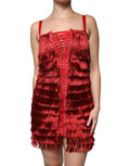 Women's Red Lace Tassel Sleeveless Sheath Mini Dress Nylon Silk