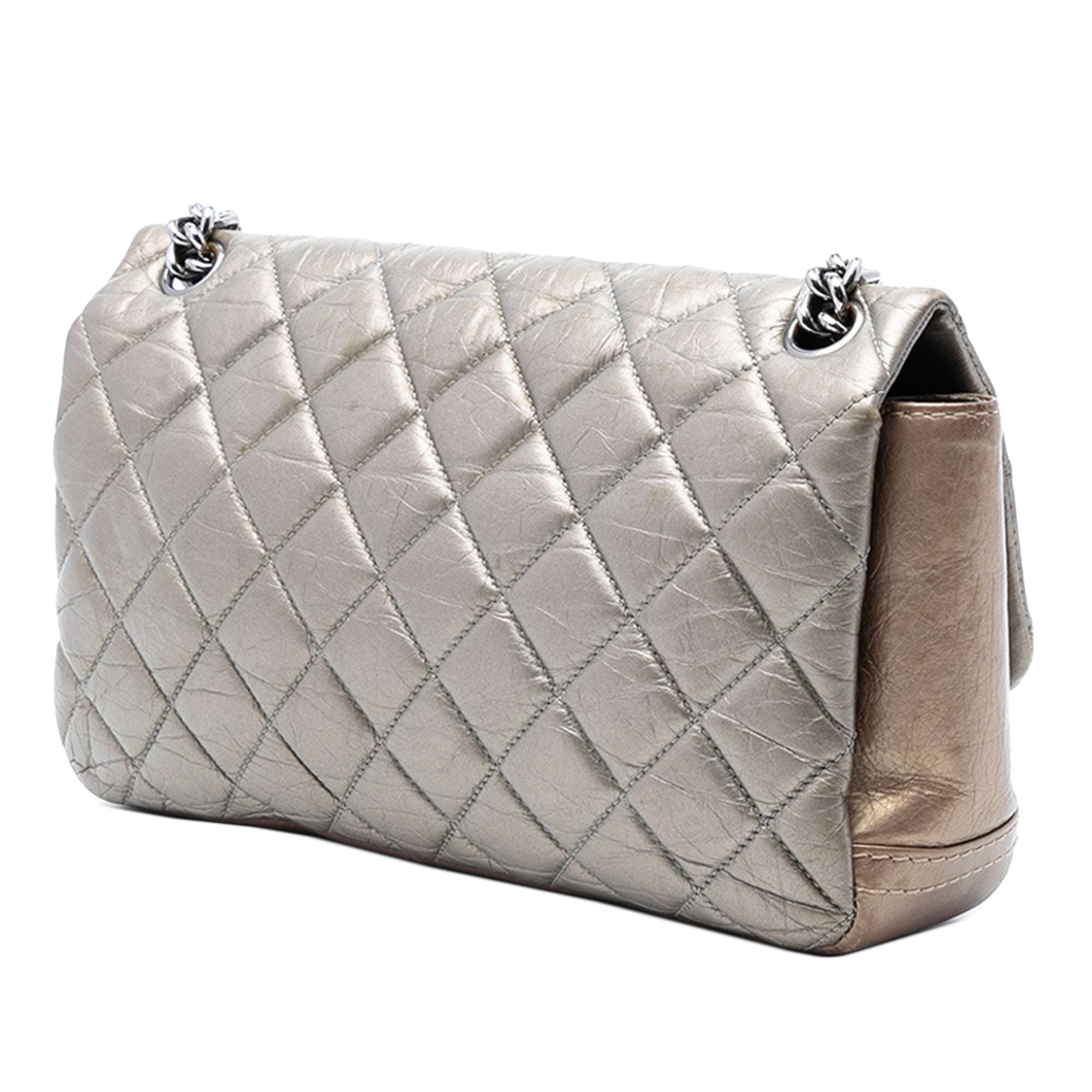 Small Bicolor Quilted Aged Calfskin Lady Pearly Flap