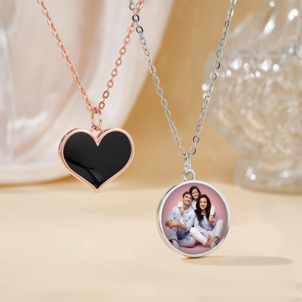 Personalizado Unisex Heat-Activated Magic Hidden Photo Necklace with Engraved Text Memorial Jewelry Birthday Anniversary Gift for Family Friends
