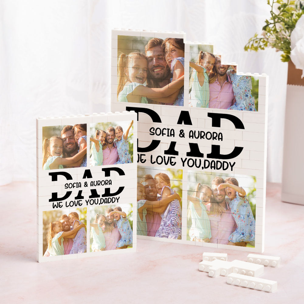 Collage personalizado de 4 fotos de papá Construyendo puzzles de ladrillos con nombre y texto Día del Padre Cumpleaños Regalo para papá Abuelo
