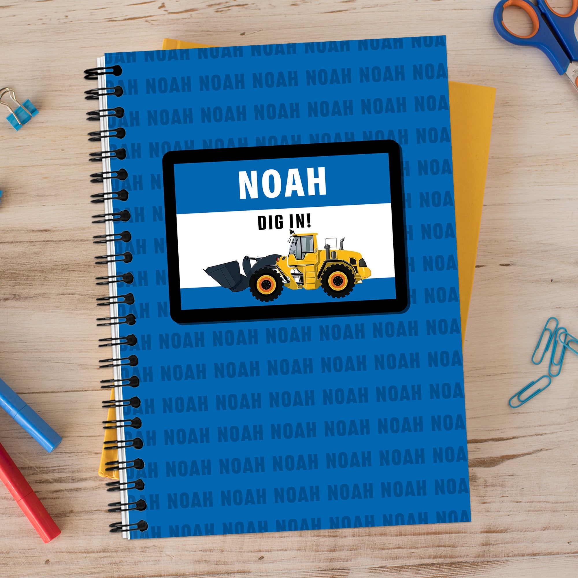 Cuaderno de espiral A5 con texto y 120 páginas rayadas Personalizado con el nombre de un camión Regalo de cumpleaños de vuelta al cole para niños