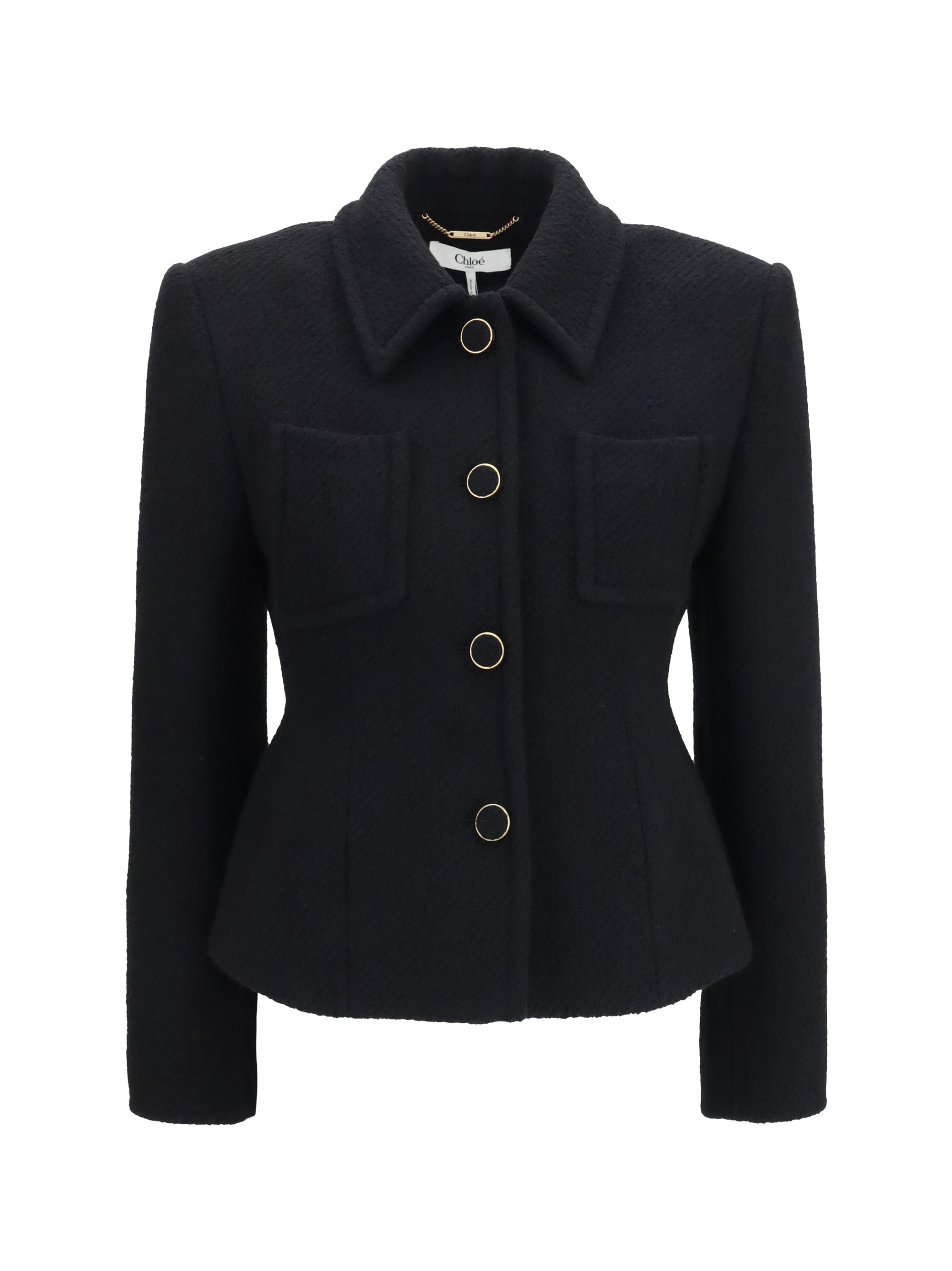 Chloé Cropped Single-Breasted Tweed Blazer — Black